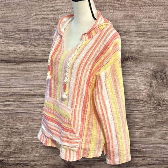 Southern Spirit Baja Style Hoodie Terry Pullover Stripped Coral Multi XL - Picture 3 of 8